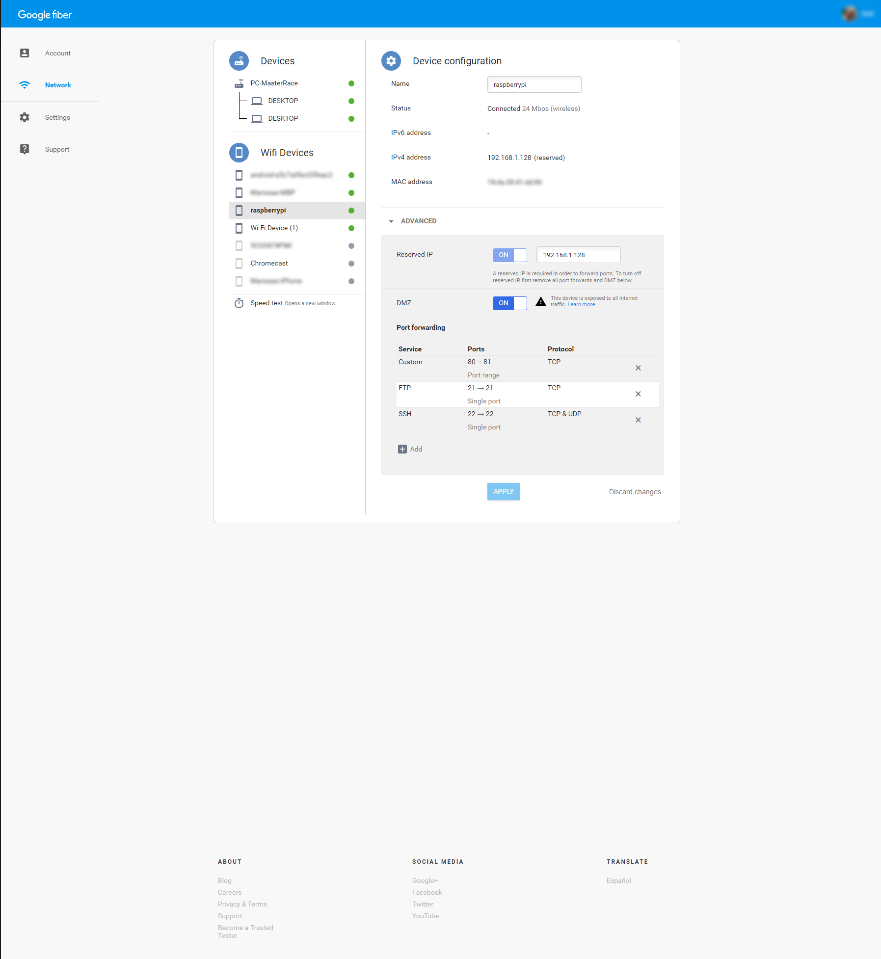 Google Fiber Device Configuration